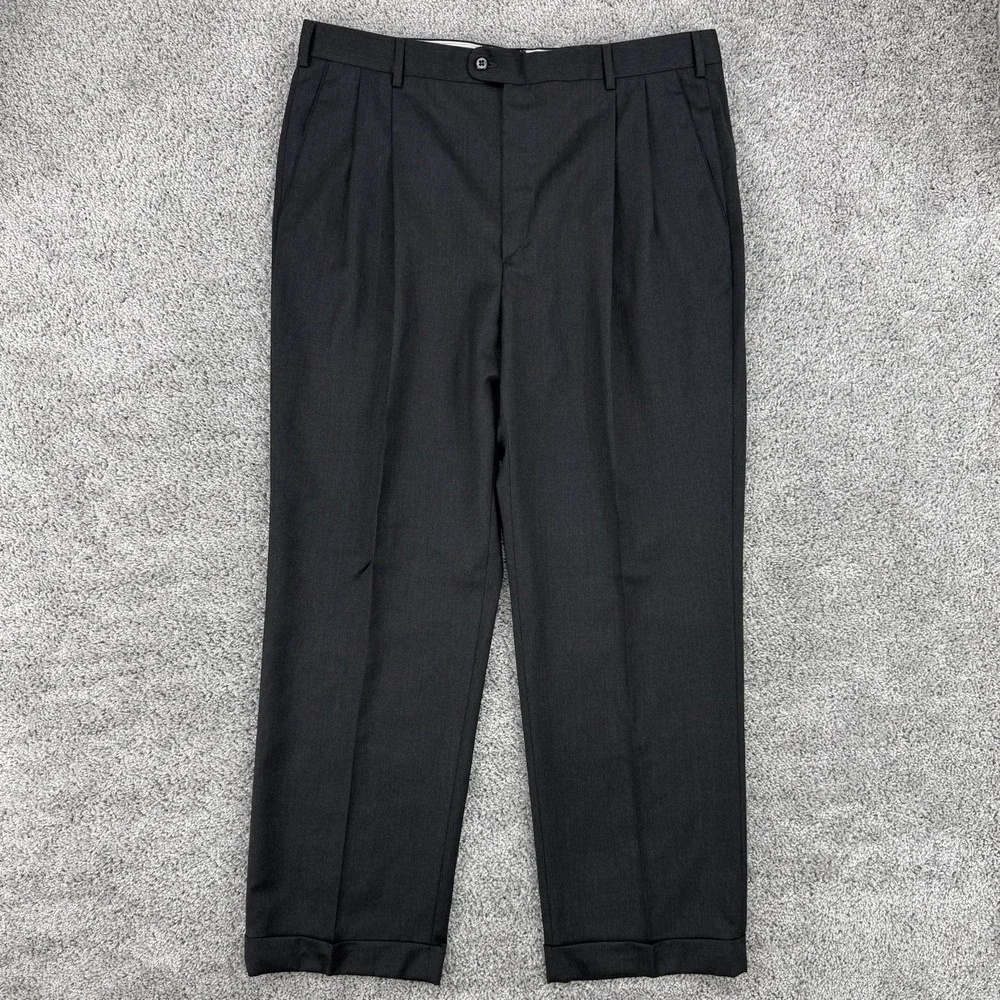 Zanella Pants Men's 38 Charcoal Bennett Made In Italy Pleats Cuffs 100% Wool